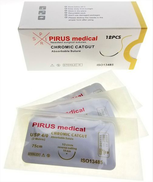 Хромований кетгут (CHROMIC CATGUT) 75см USP 4/0 Зворотньо-ріжуча голка 16мм 3/8 кола 1757303894 фото