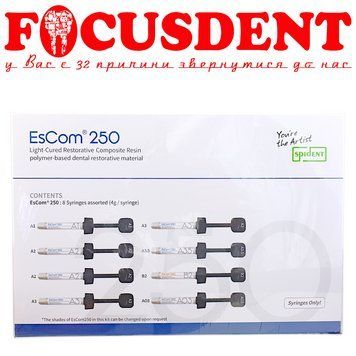 EsCom250 - Композитний матеріал з адапт. системою кольорів, набір 8 шприців Spident 2477835615 фото